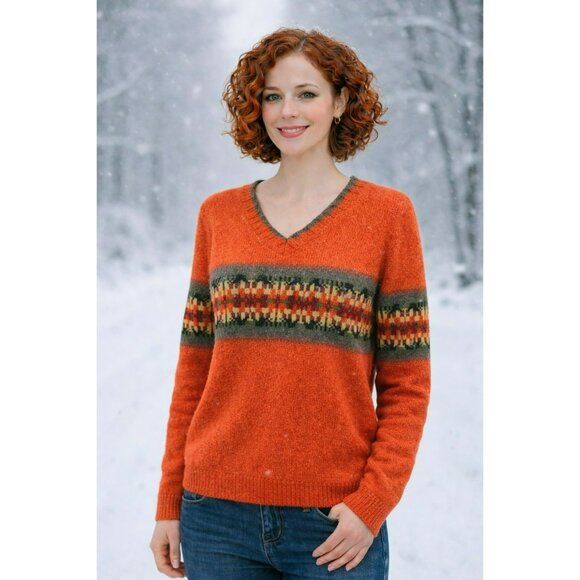 Eddie Bauer 100% Lambswool Fair Isle V-Neck Sweater Womens Medium - Picture 11 of 11